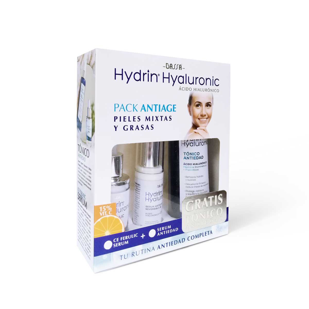 Pack-Antiage-Hydrin Bassa Pack Hydrin Hyaluronic Antiage Hydrin CE Ferulic + Hydrin Serum GRATIS Tonico Antiedad - Imagen 1